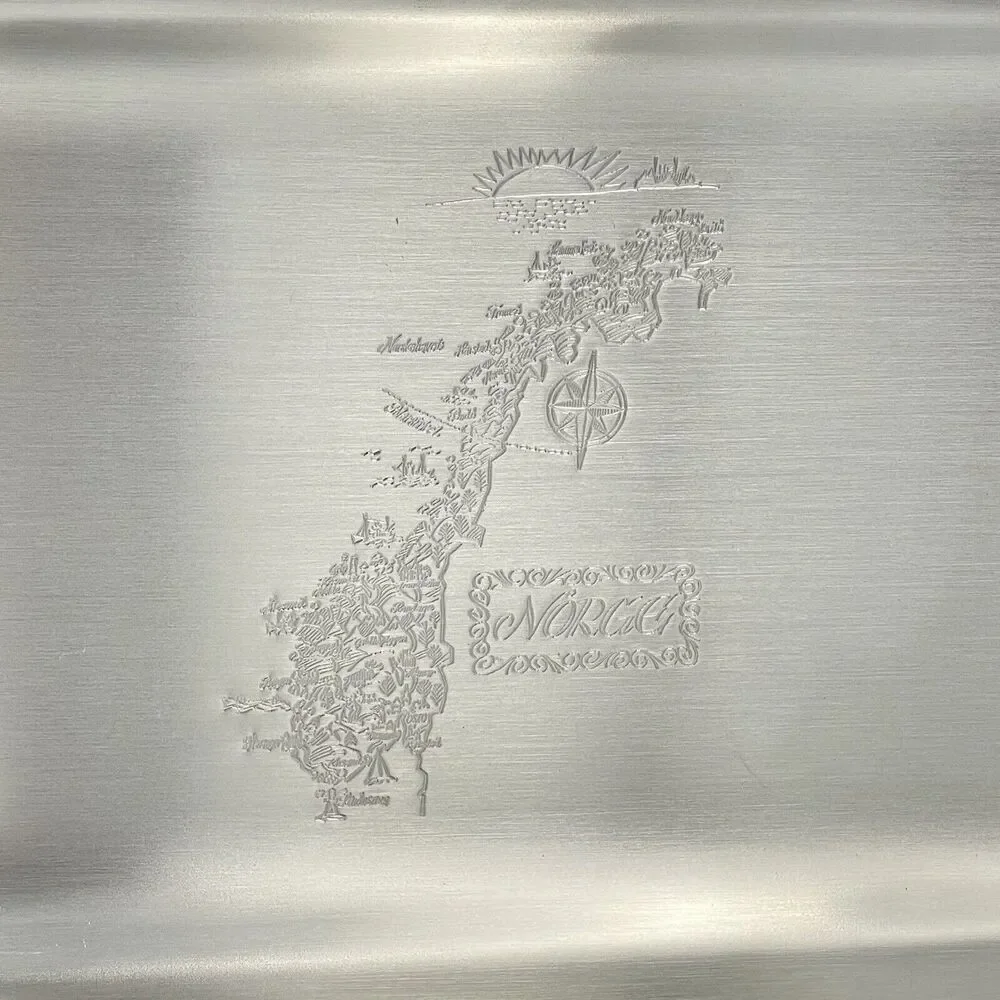 Norge Norway Vintage Hammered Aluminum Tray Etched Engraved Souvenir Decor Gift